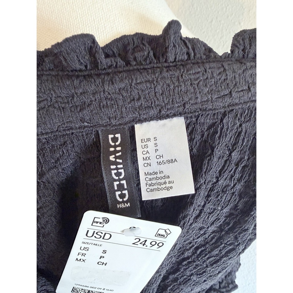 Black Crinkle Ruffle Long Sleeve Boho Lace Trim Blouse Small NWT - Picture 5 of 5